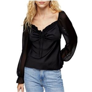 Topshop Chiffon Sleeve Palermo Blouse in Black